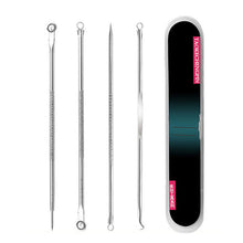 Load image into Gallery viewer, 4 piece stainless steel blackhead, pimple and/or comedone acne extractor tool kit