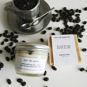 limited edition coffee body butter + Fat Lye Soap BREW duo - just the goods handmade vegan crueltyfree nontoxic skincare