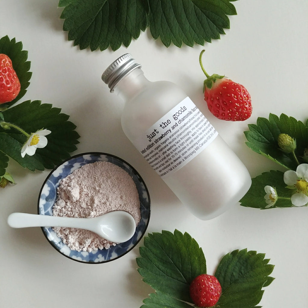 limited edition vegan strawberry + chamomile face mask for most skin types - just the goods handmade vegan crueltyfree nontoxic skincare