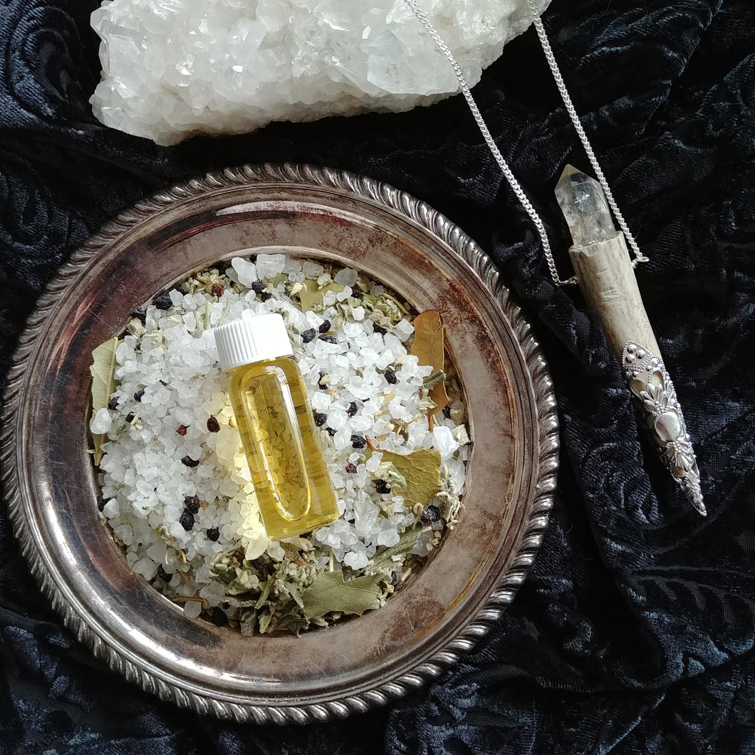 Limited Edition Ancestral Remembrance Set: Bath Salts, Ritual Perfume + Crystal and Fallen Antler Talisman