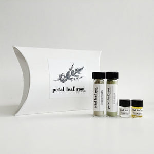 petal, leaf, root. by Just the Goods facial care for oily skin sample set