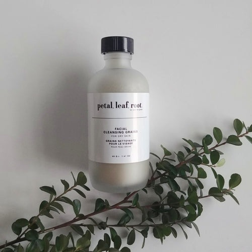 petal, leaf, root. by Just the Goods facial cleansing grains for dry skin
