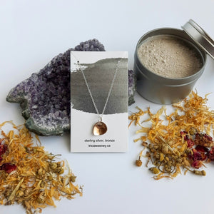 limited edition duo: bronze petal necklace by Tricia Wasney and Just the Goods soft petals face mask