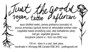 vegan tattoo collaboration with katakankabin and tattrx - postcard set and aftercare lotion - just the goods handmade vegan crueltyfree nontoxic skincare