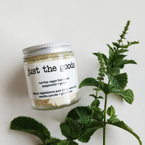 Just the Goods vegan nut-free peppermint ginger foot butter with olive oil
