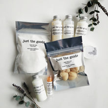 Load image into Gallery viewer, &quot;welcome to just the goods&quot; vegan skin and body care sample kit